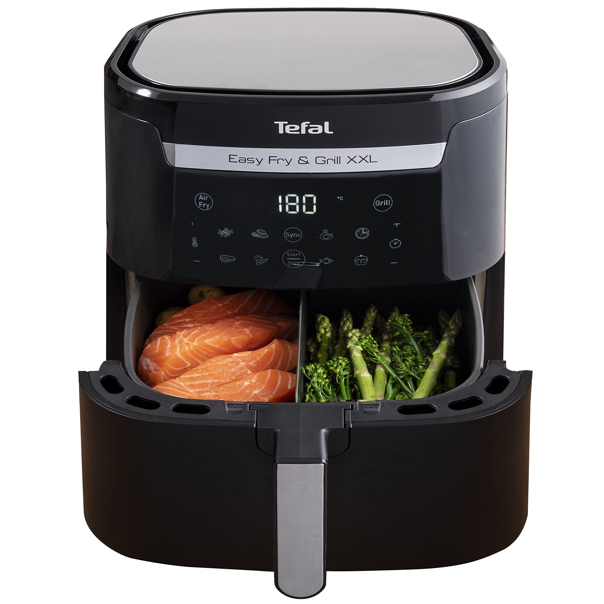Tefal Easy Fry XXL 2in1 Digital Dual Air Fryer & Grill, 6.5L or 3.25L x2  Drawer Capacity, 8 Programs, Black, EY801827,  Exclusive, 1830 W :  : Home & Kitchen